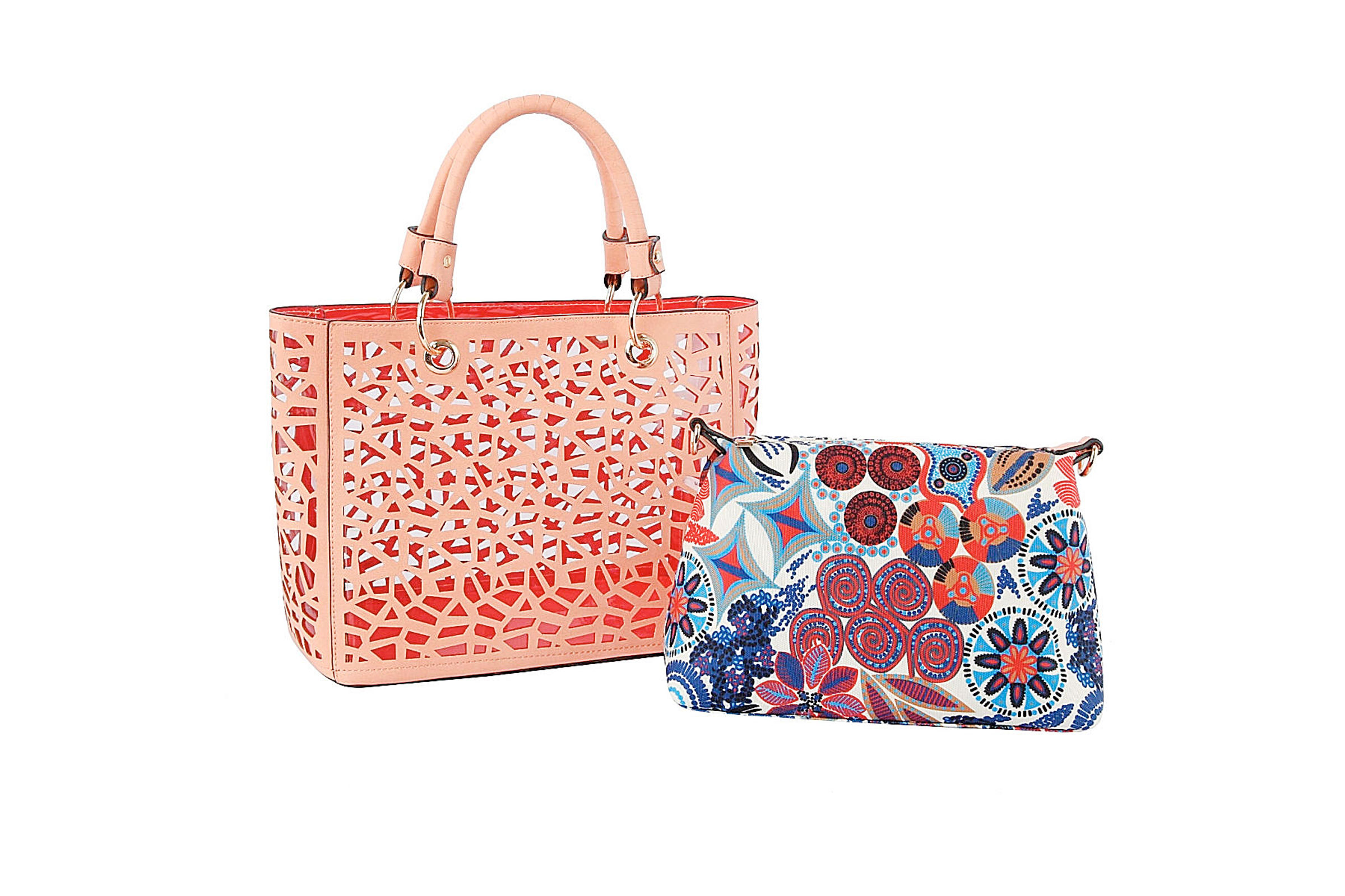 Coral Laser Cut Tote Bag Set