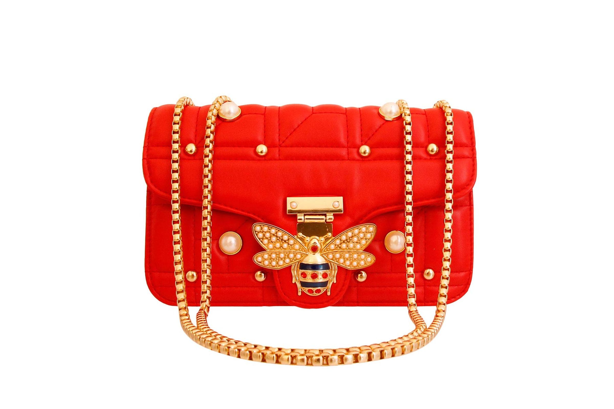 Red Designer Pearl Bee Quilted Bag Order Wholesale