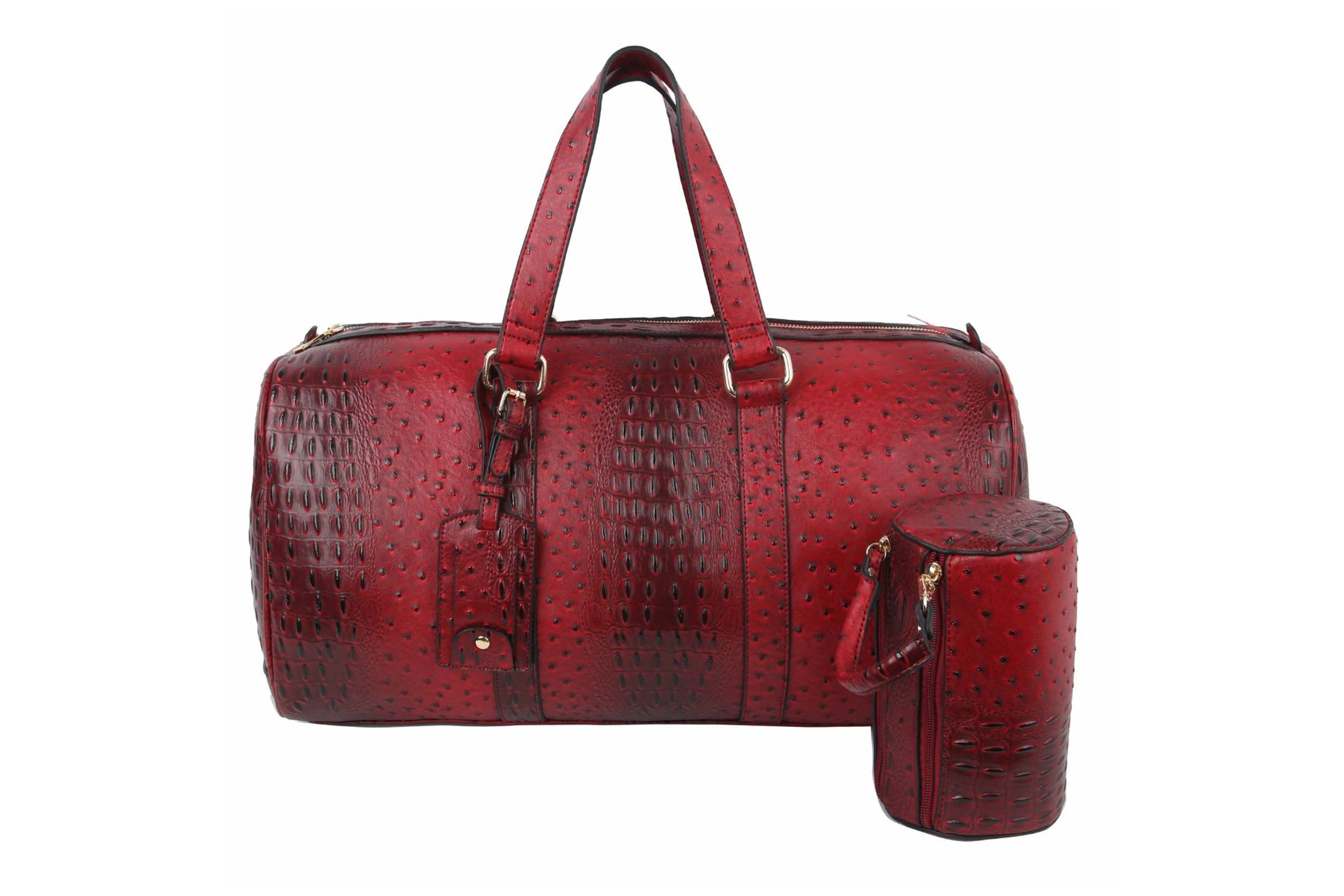 Red Ostrich Weekender Duffel Bag Order Wholesale