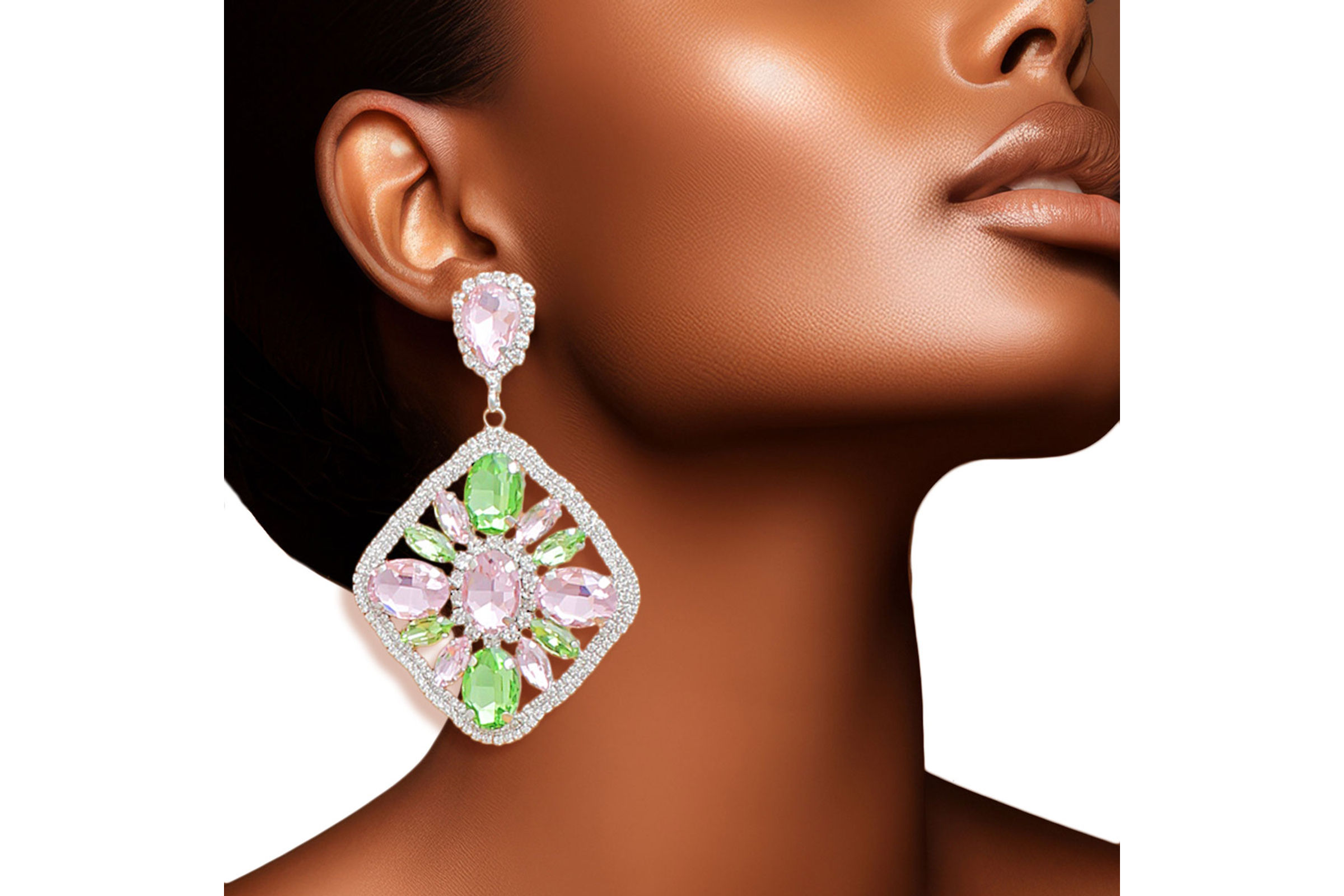 Green rhinestone earrings discount