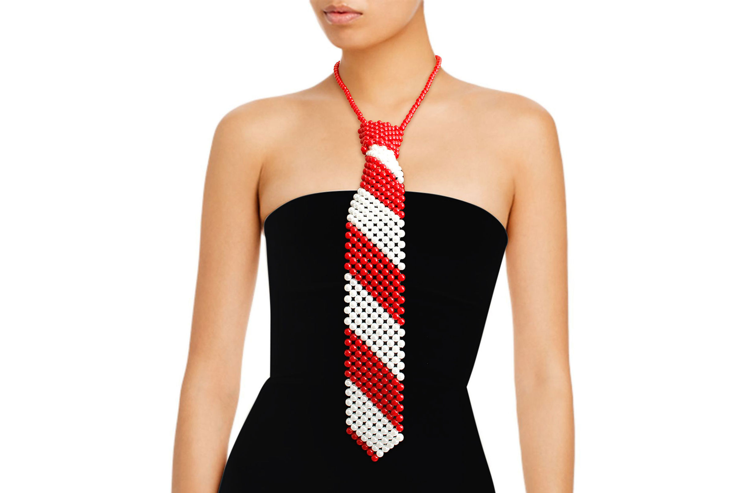 Red White Pearl Stripe Tie Choker- Order Wholesale