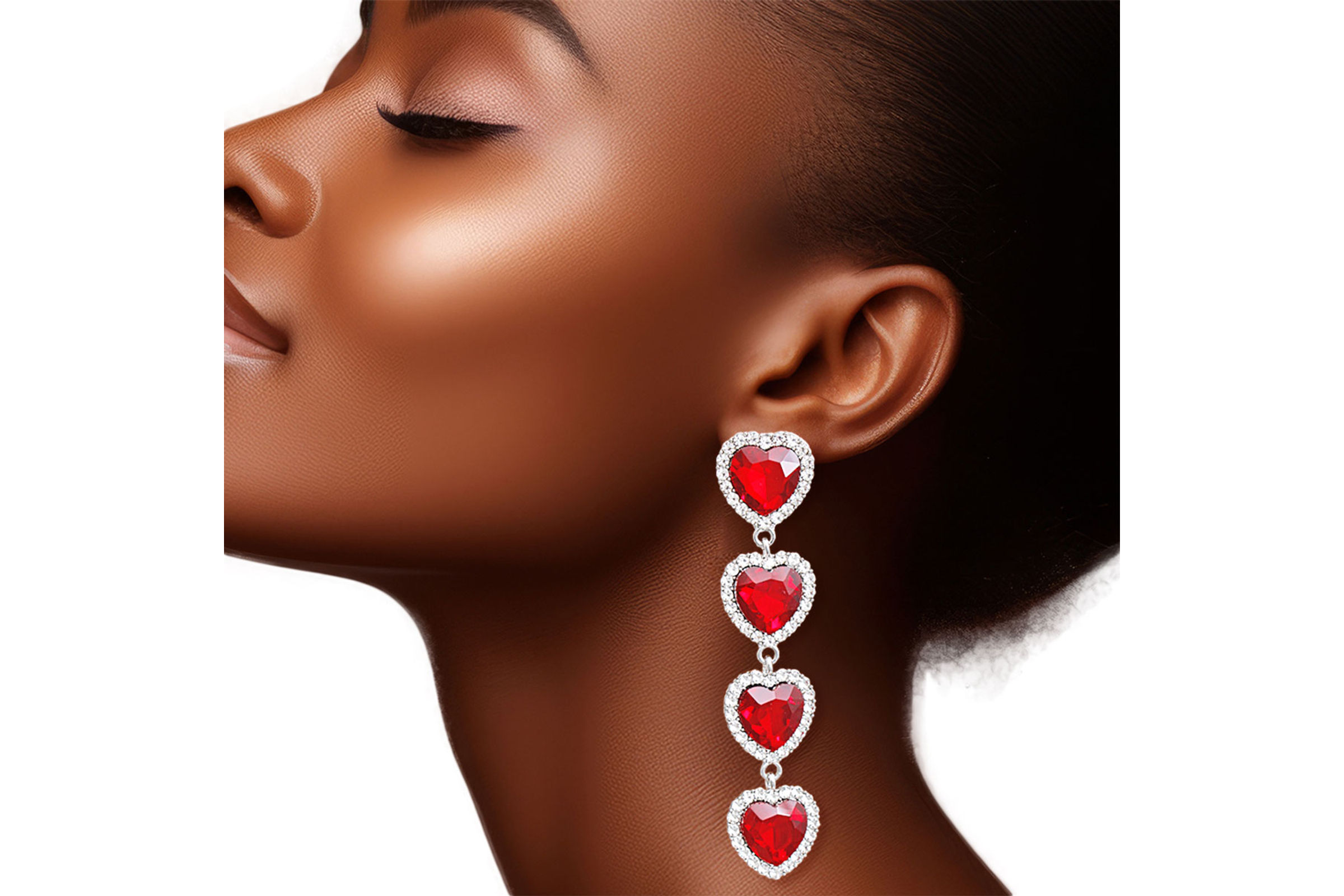 Red crystal heart earrings best sale