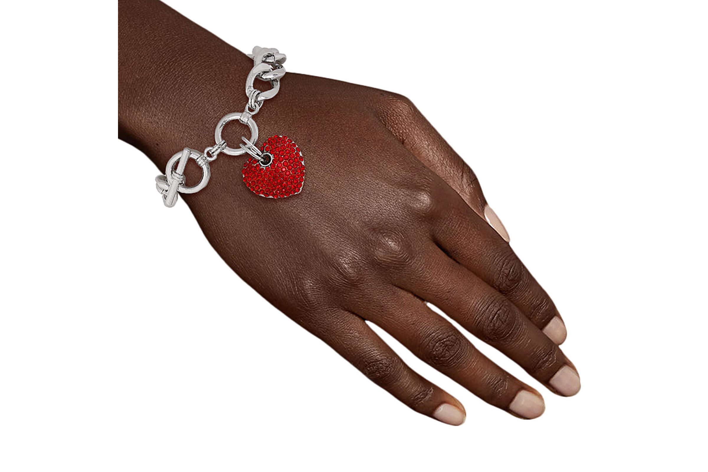 Red Stone Heart Silver Bracelet
