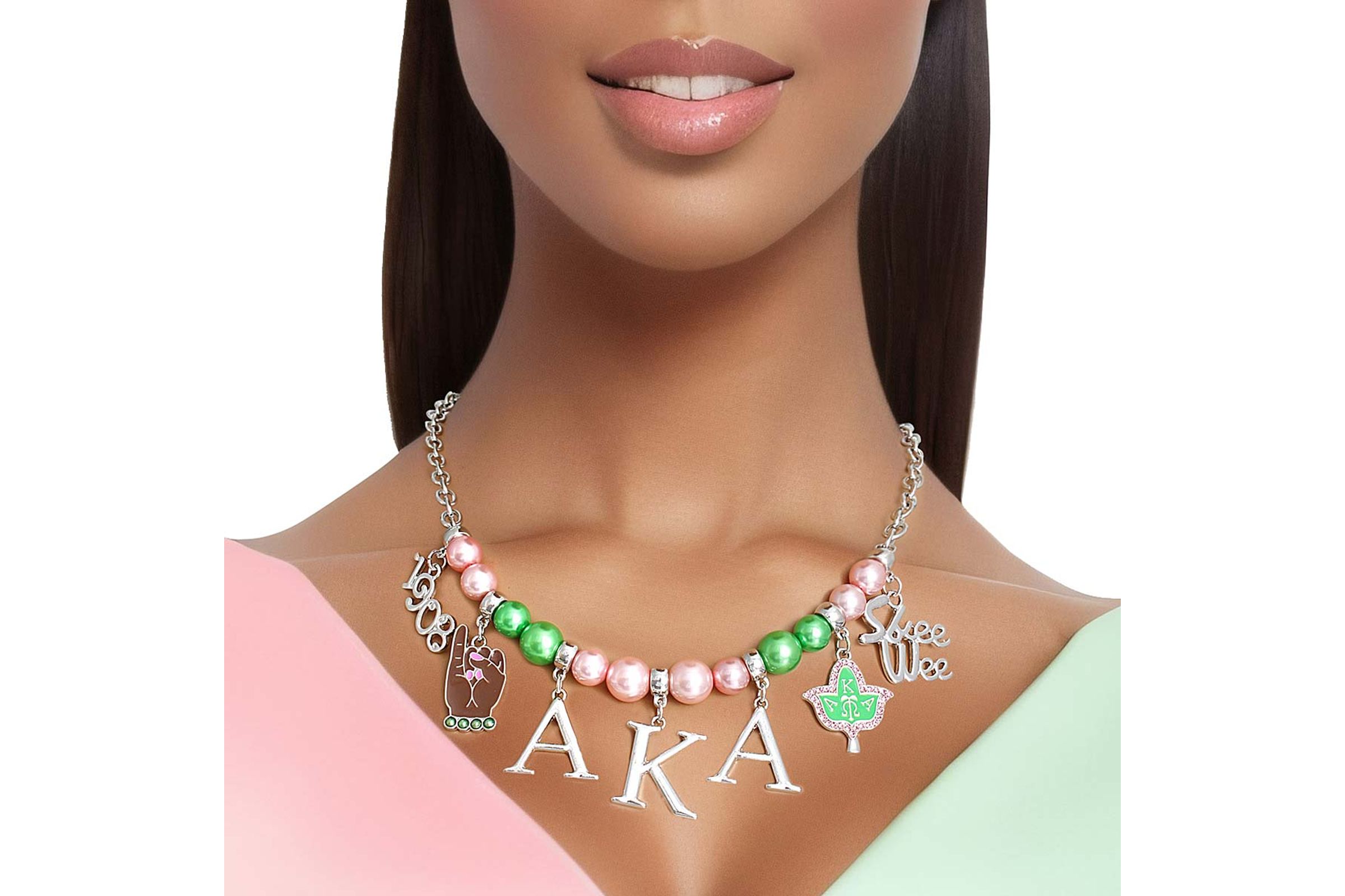 Pink Green Pearl AKA Necklace Chic Wholesale Jewelry
