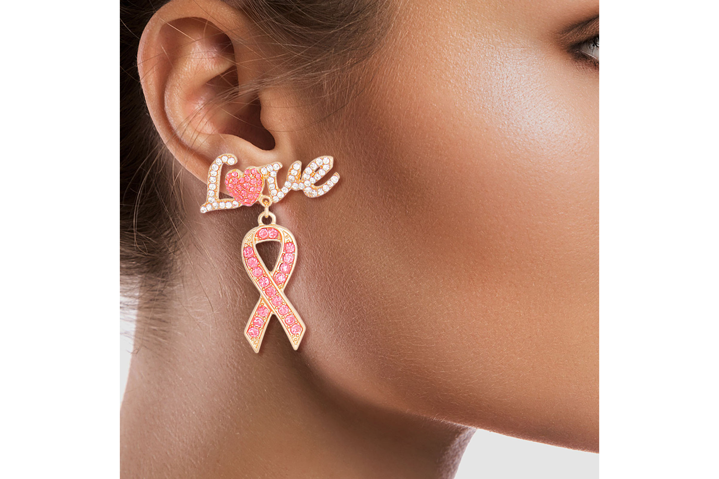 Wholesale Gold Love Pink Ribbon Earrings