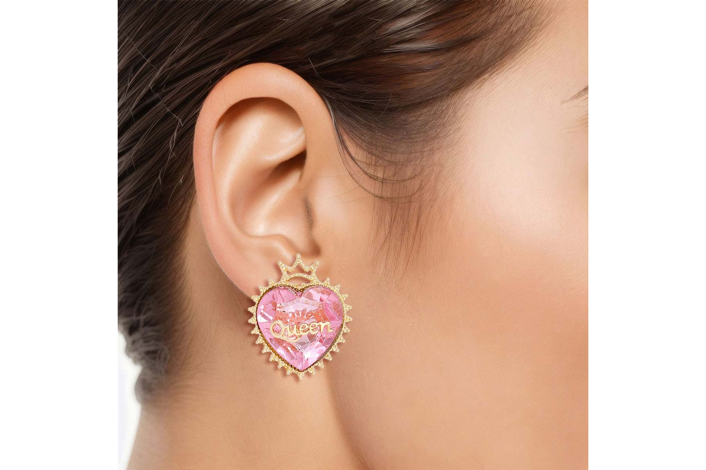 Pink crystal heart earrings sale