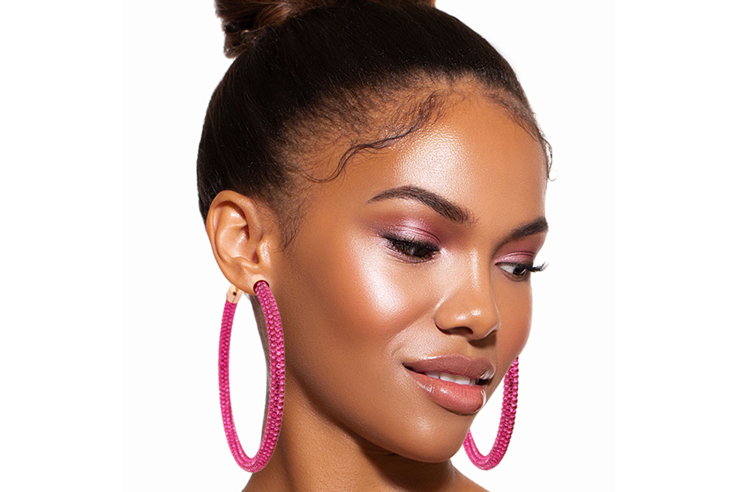 Pink stone new arrivals hoop earrings