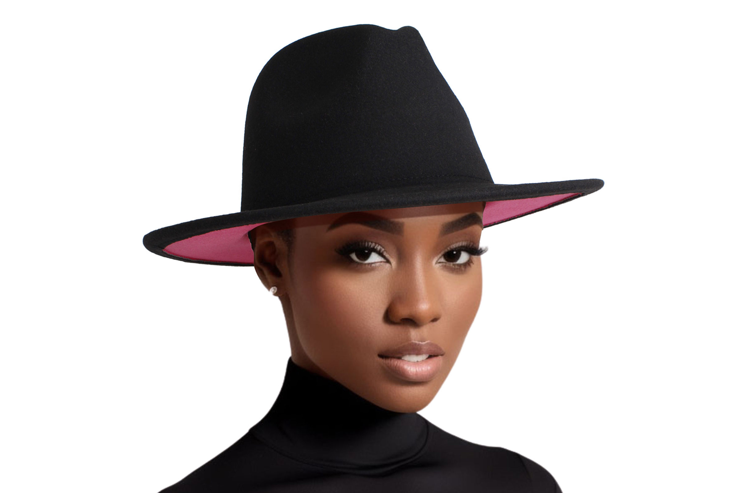 Wholesale Fedora Black Pink Two Tone Wide Brim Hat for Women