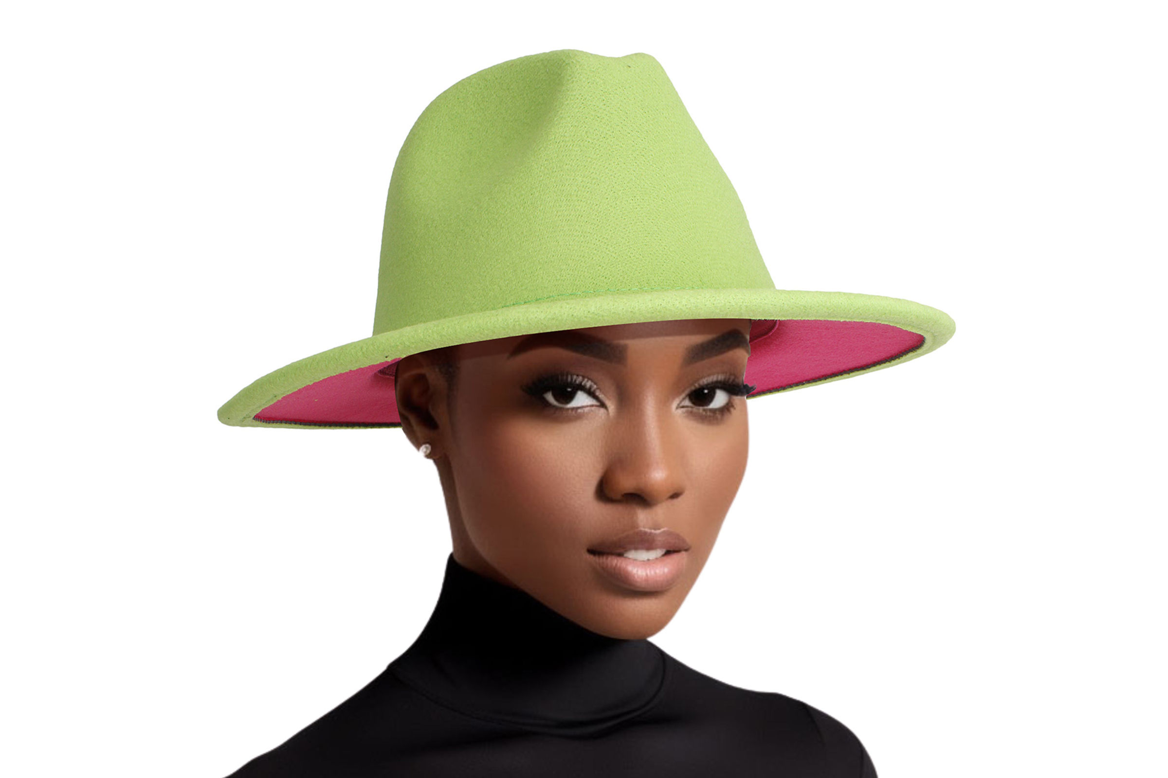 Wholesale Fedora Green Pink Two Tone Wide Brim Hat for Women