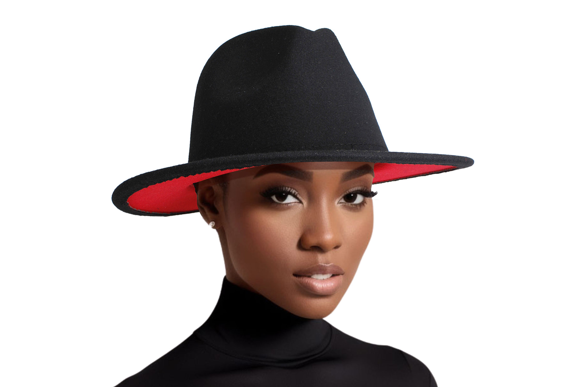 Wholesale Fedora Black Red Two Tone Wide Brim Hat for Women