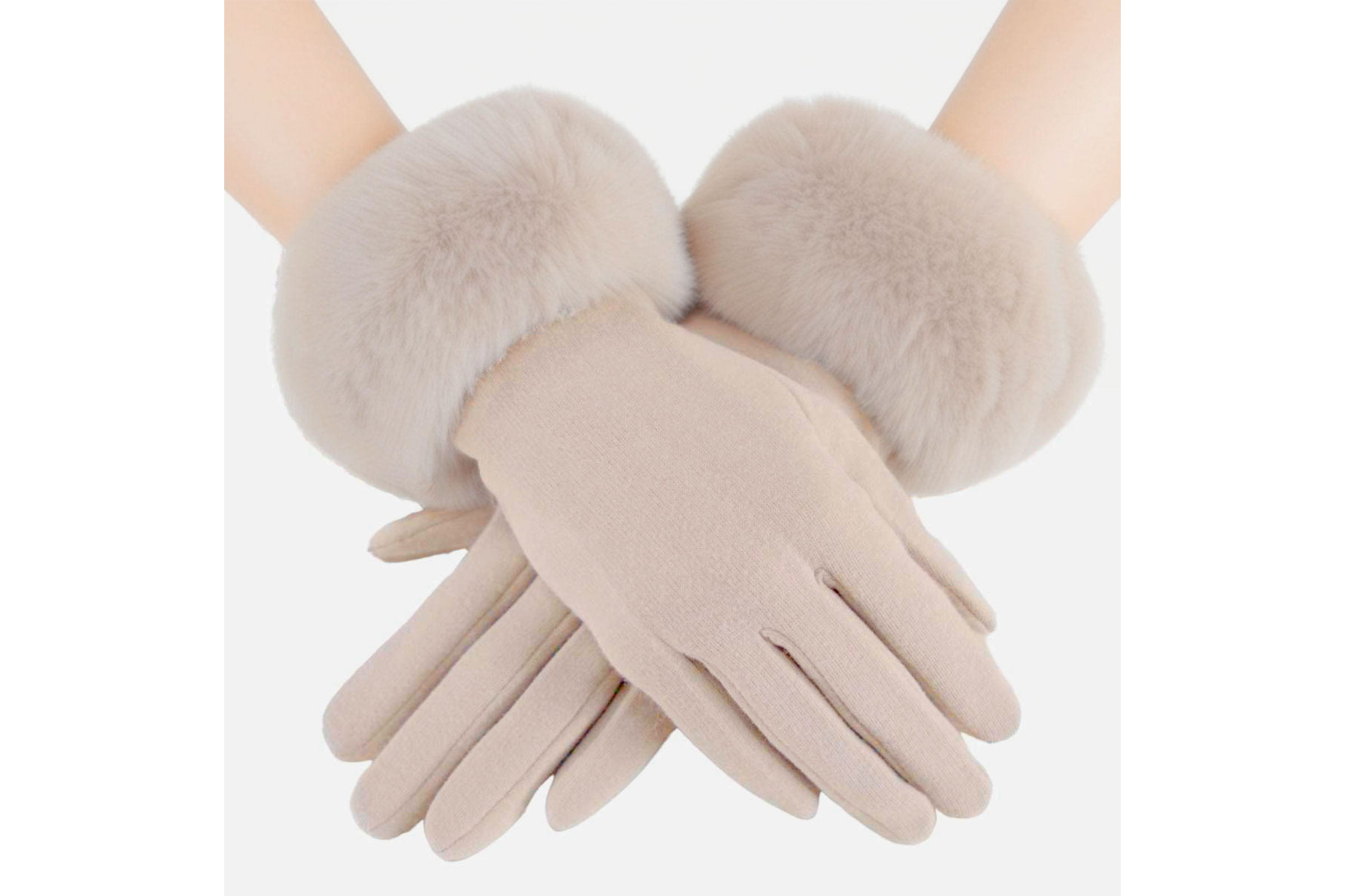 BYOS Women Winter Ultra Warm Soft Plush Faux Fur Fleece Lined Knit  Fingerless Gloves W Faux Fur Cuff,Many Styles (Beige Paisley Fur Cuff) at   Women's Clothing store