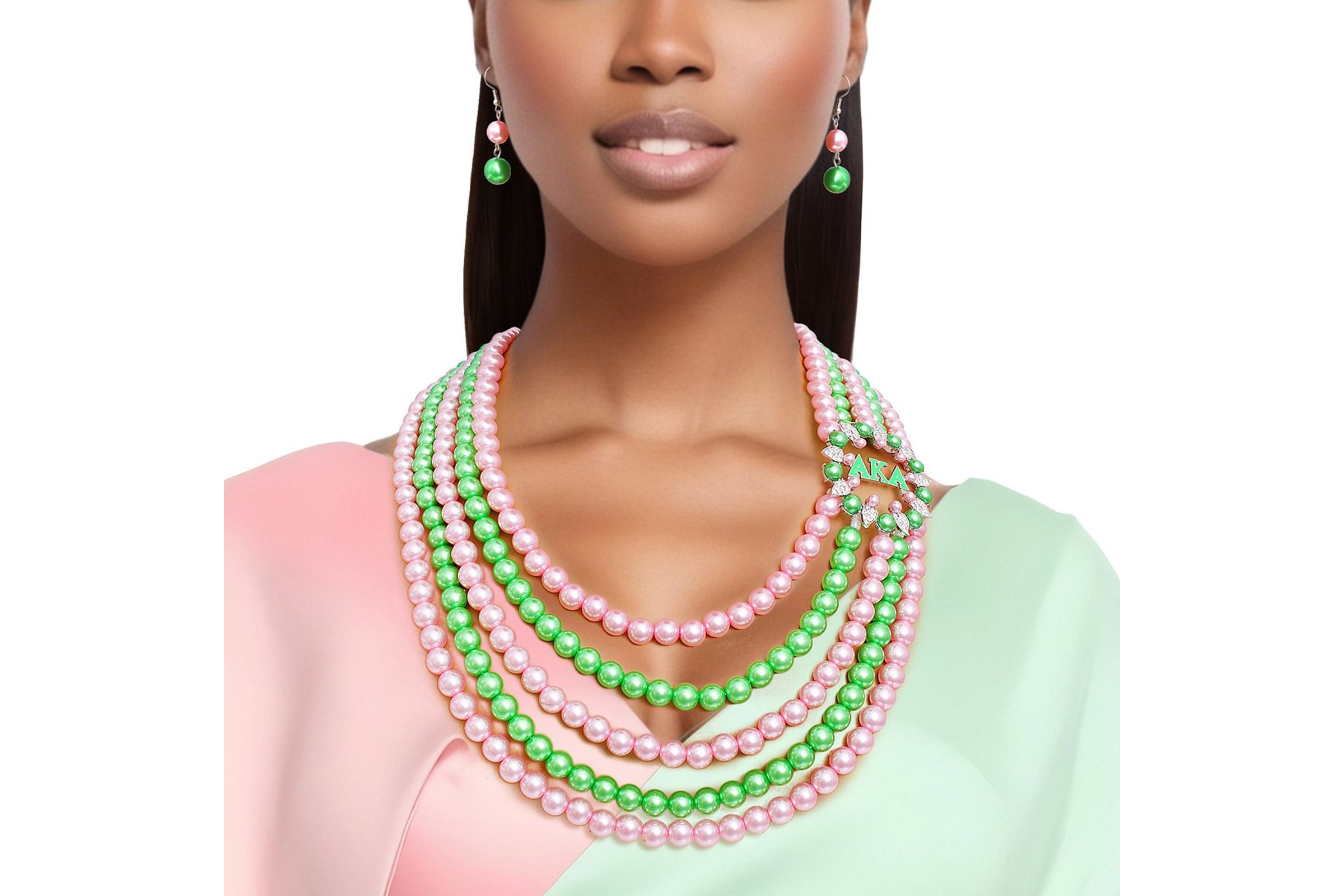 Priyanka Pink mint green cz Silver plated Diamond Necklace set | Gemzlane