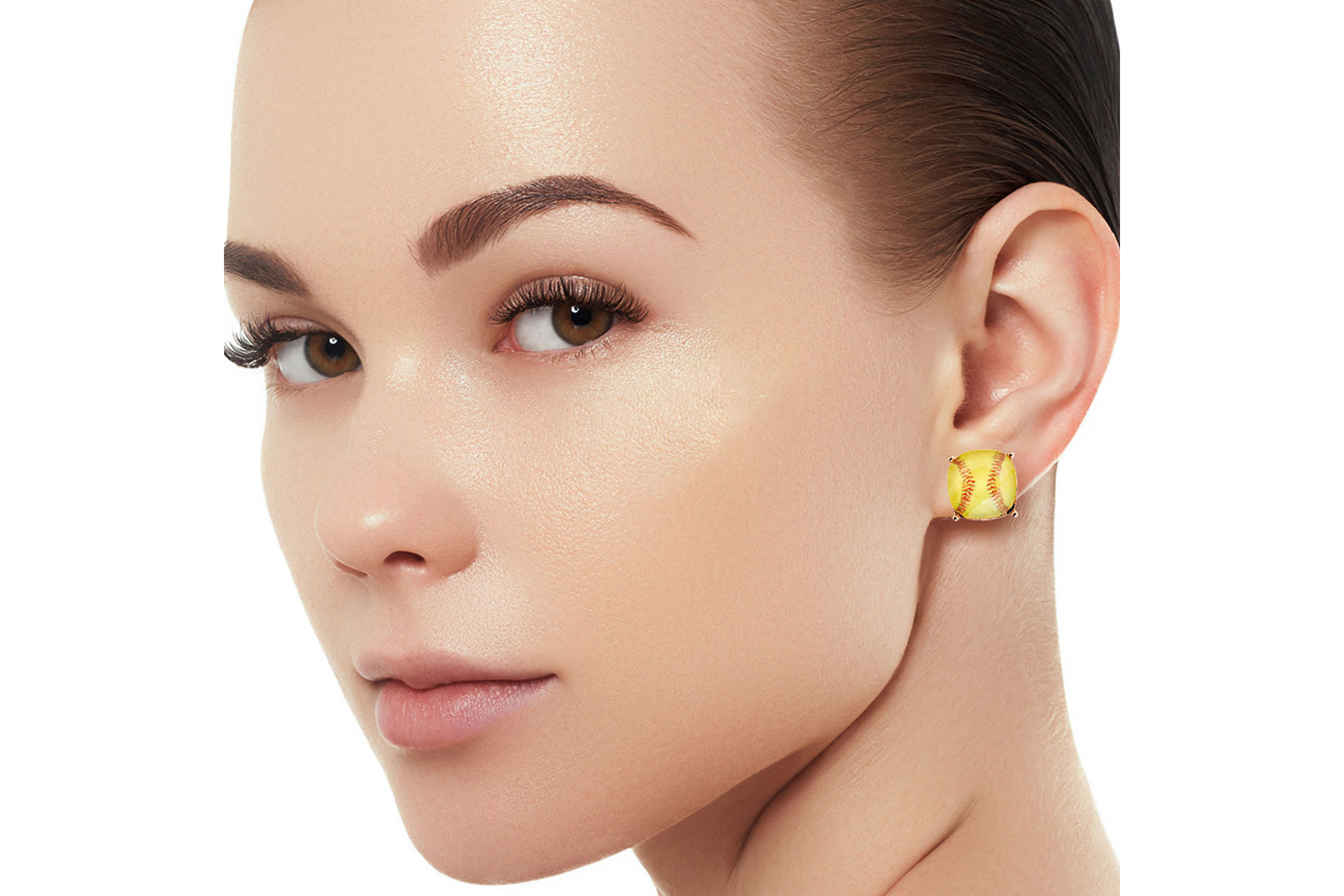 Gold Softball Cushion Cut Studs Order Wholesale