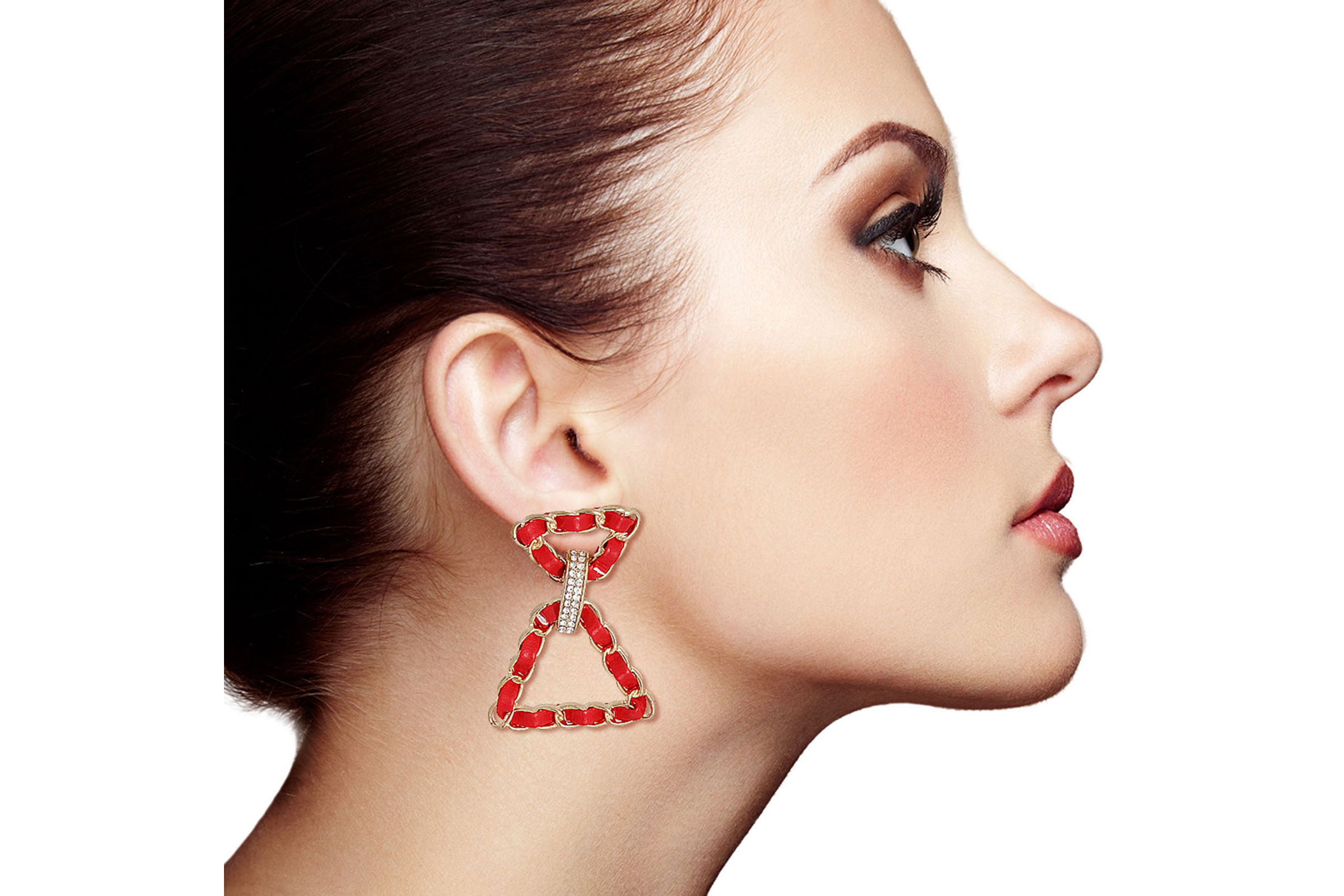 Red store triangle earrings