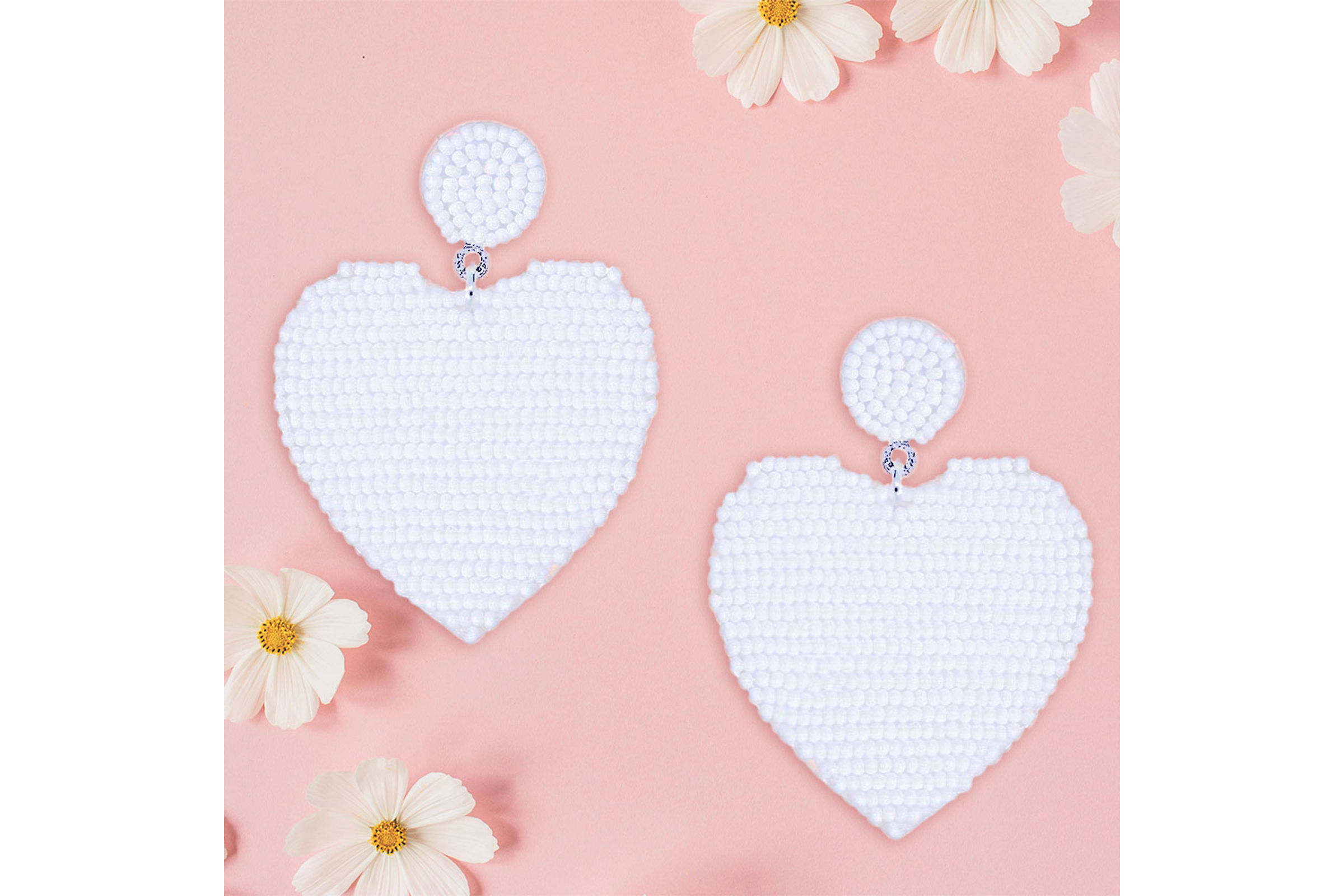 White Seed Bead Heart Earrings Order Wholesale