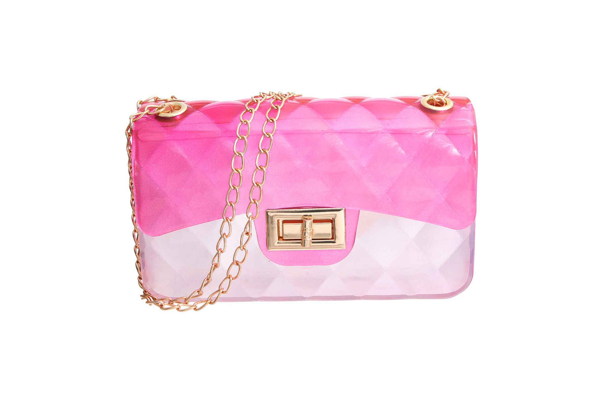 Quilted Detail Chain Shoulder Tote Bag Neon Pink pink