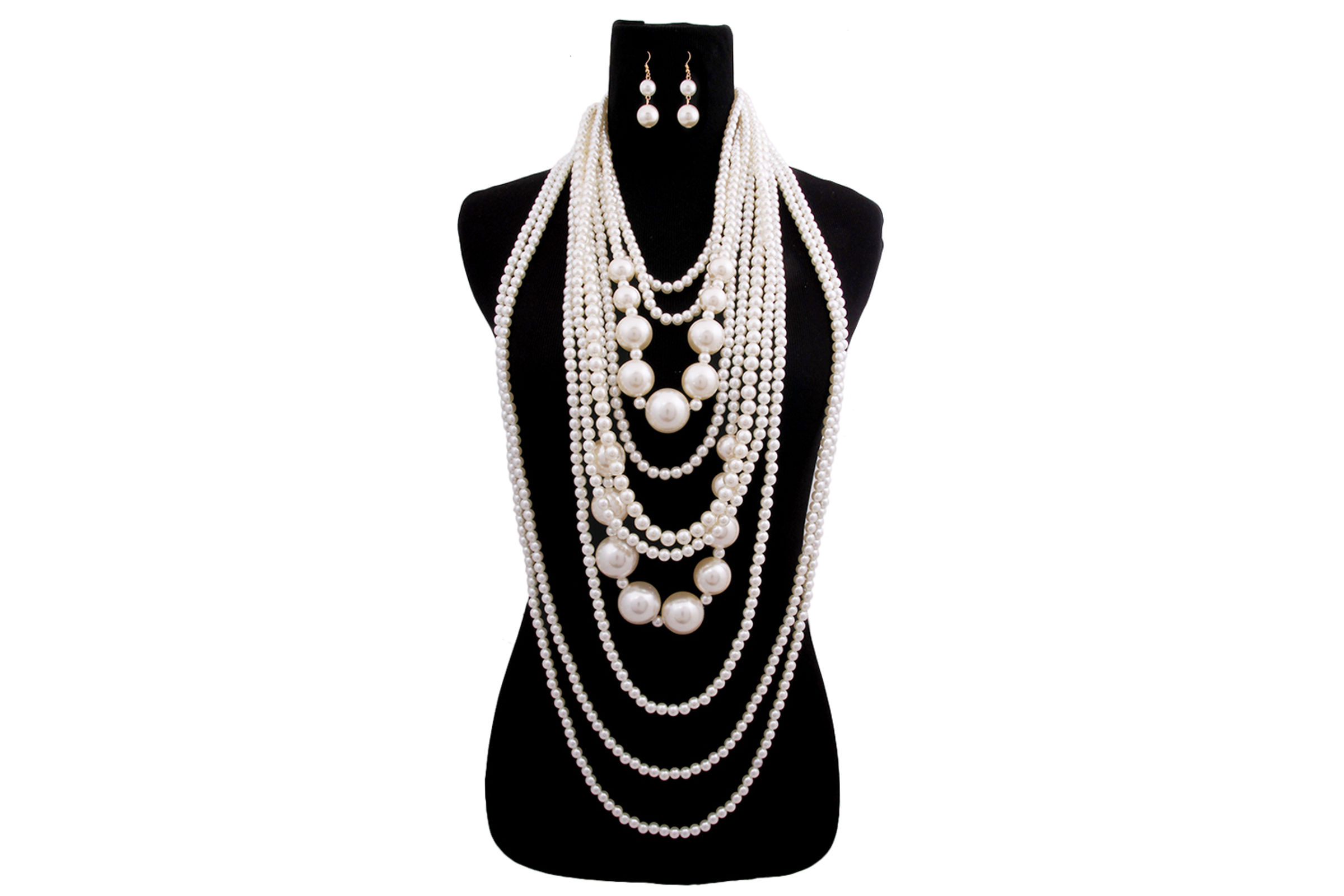 Long Chunky Cream Pearl Layered Necklace Set- Order Wholesale