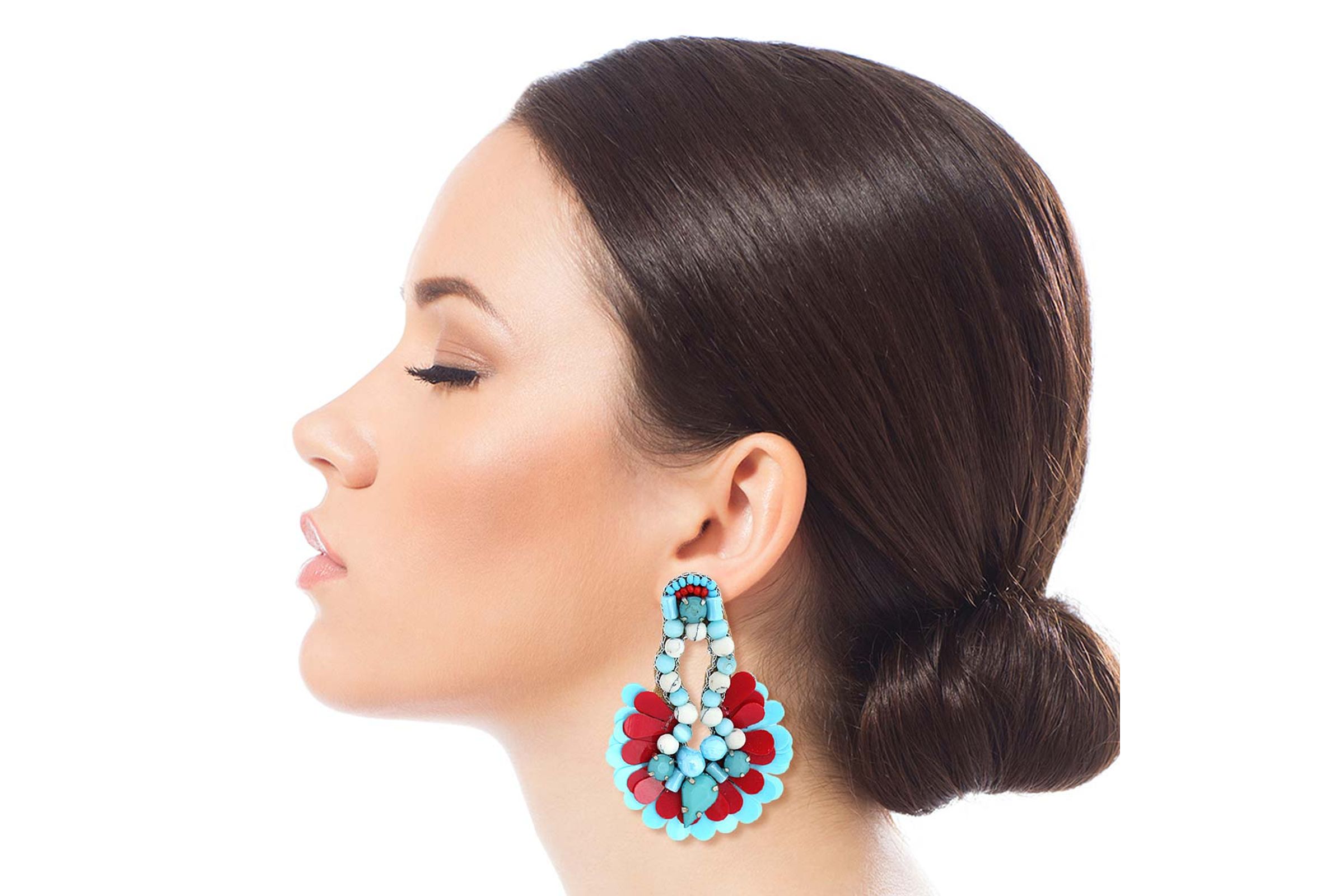 Blue Beaded Sequin Fan Tassel Earrings Order Wholesale
