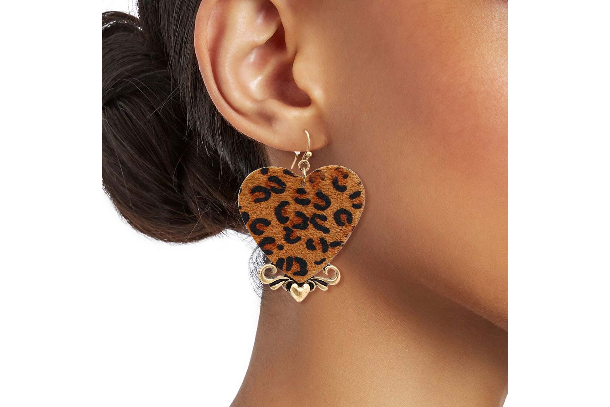 Leopard heart shop earrings