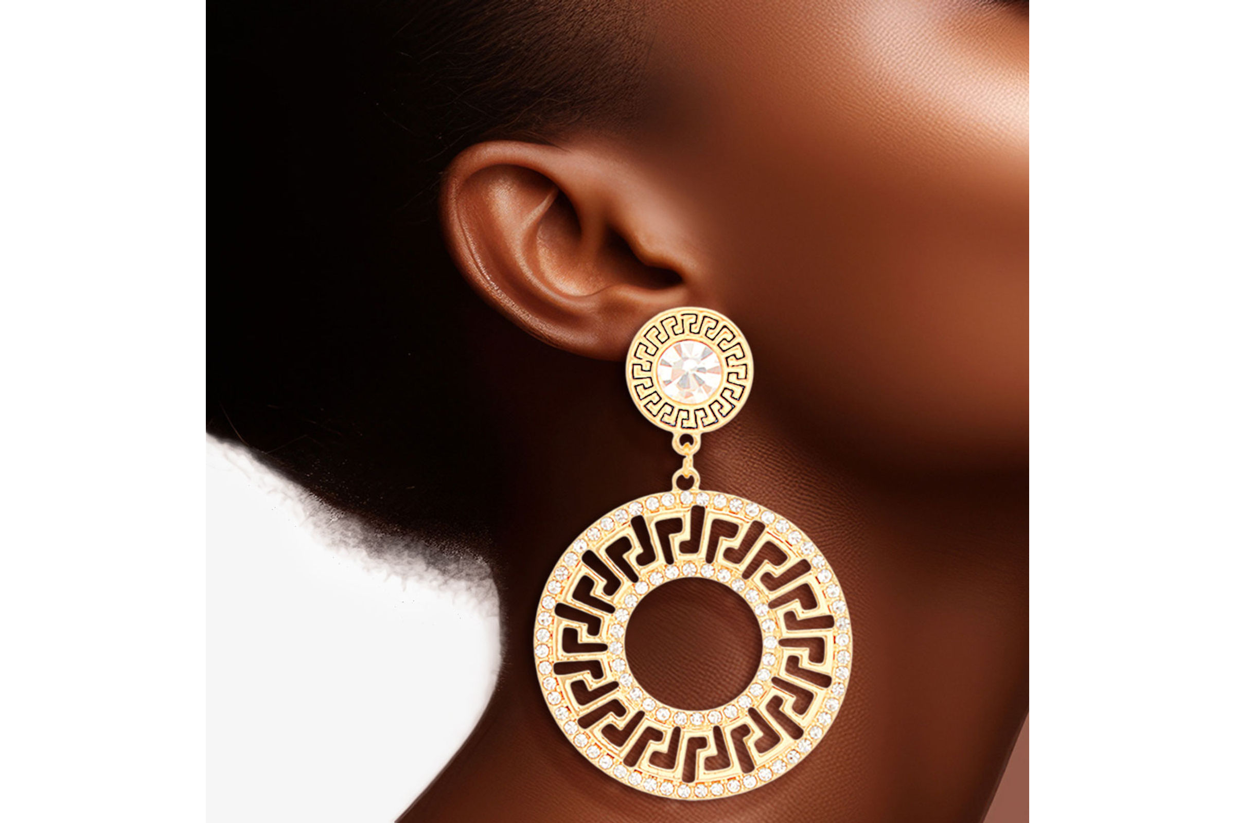 Gold greek key on sale earrings