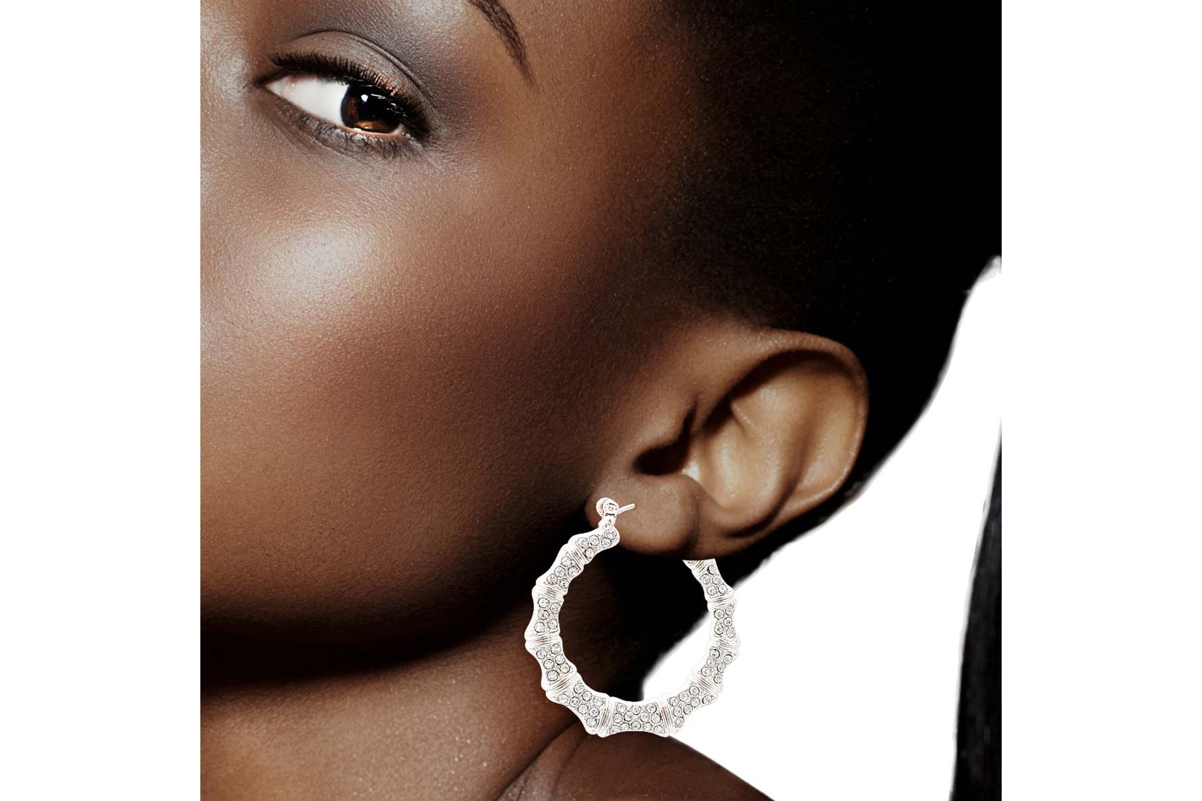 Silver Bling Thin Bamboo Hoops Order Wholesale