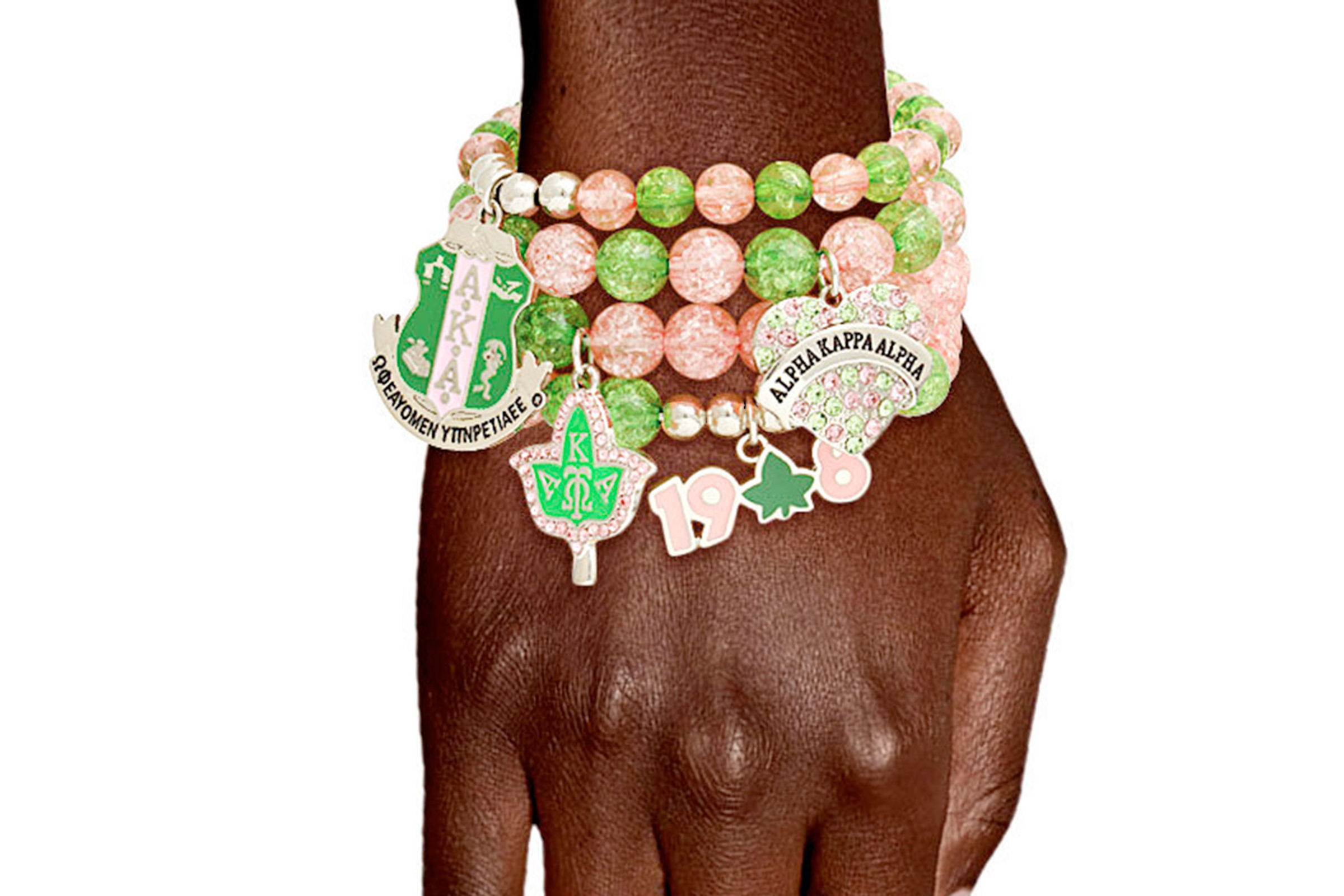 Sorority Inspired Green Pink Charm Bracelets