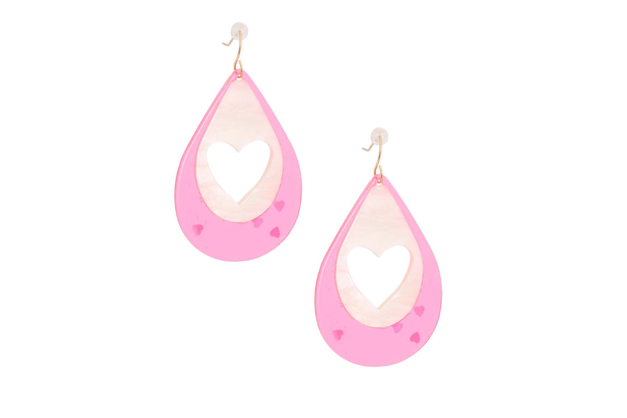 Pink Doll Heart Dangle Earrings - by Spencer's