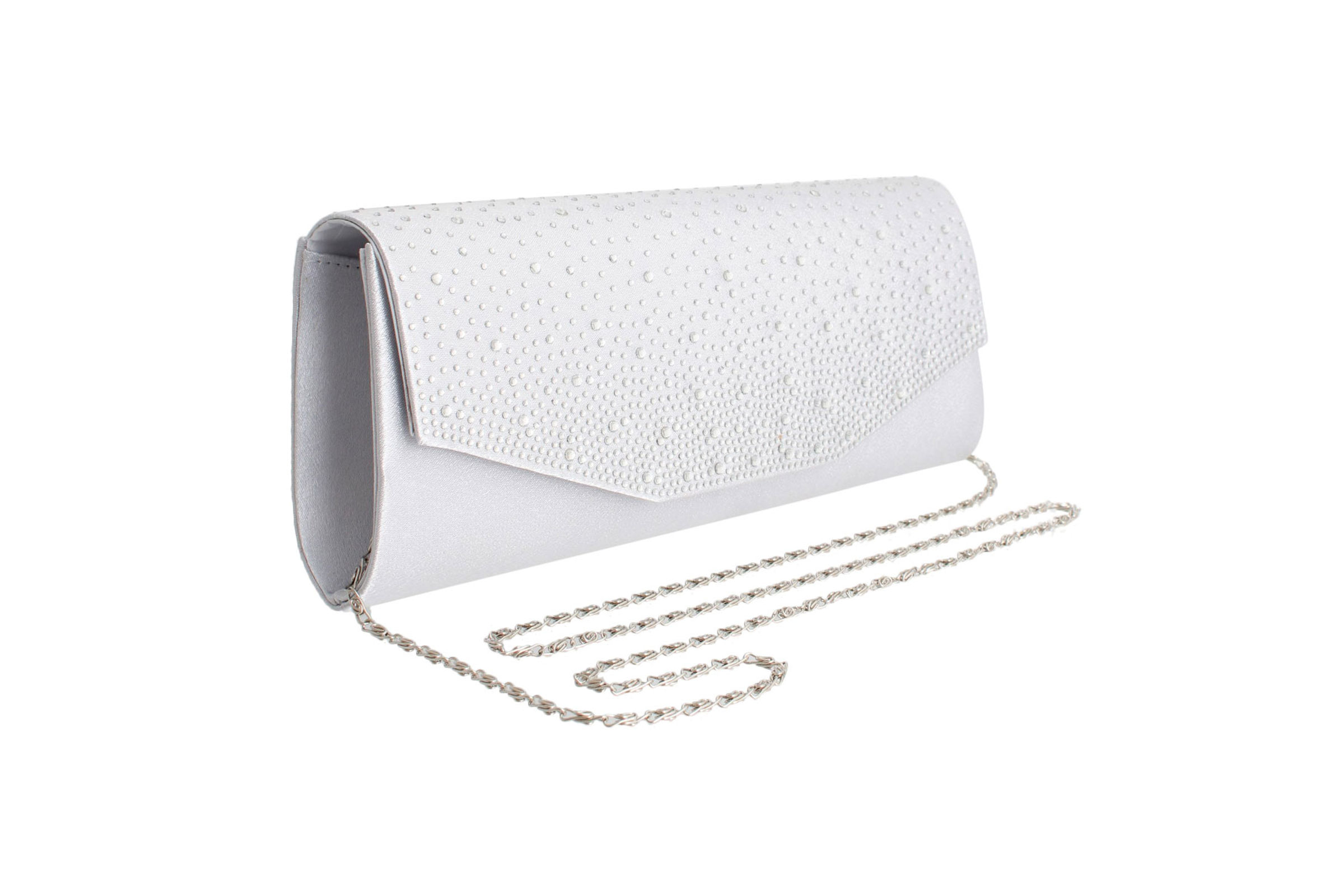 White clutch bag with silver chain hotsell