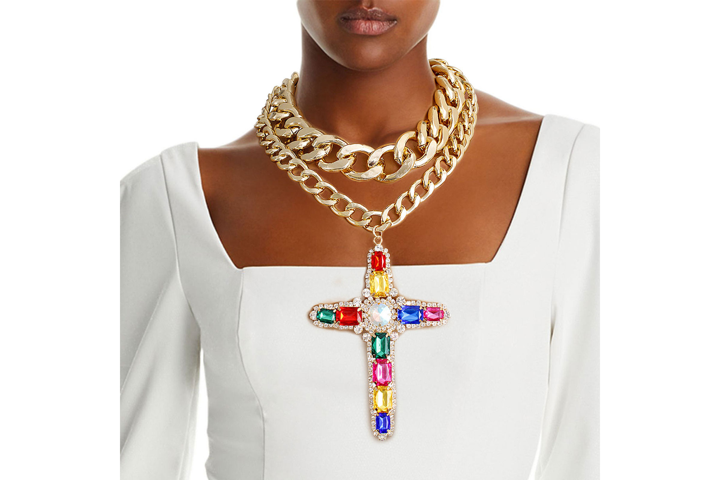 Chunky gold cross necklace on sale