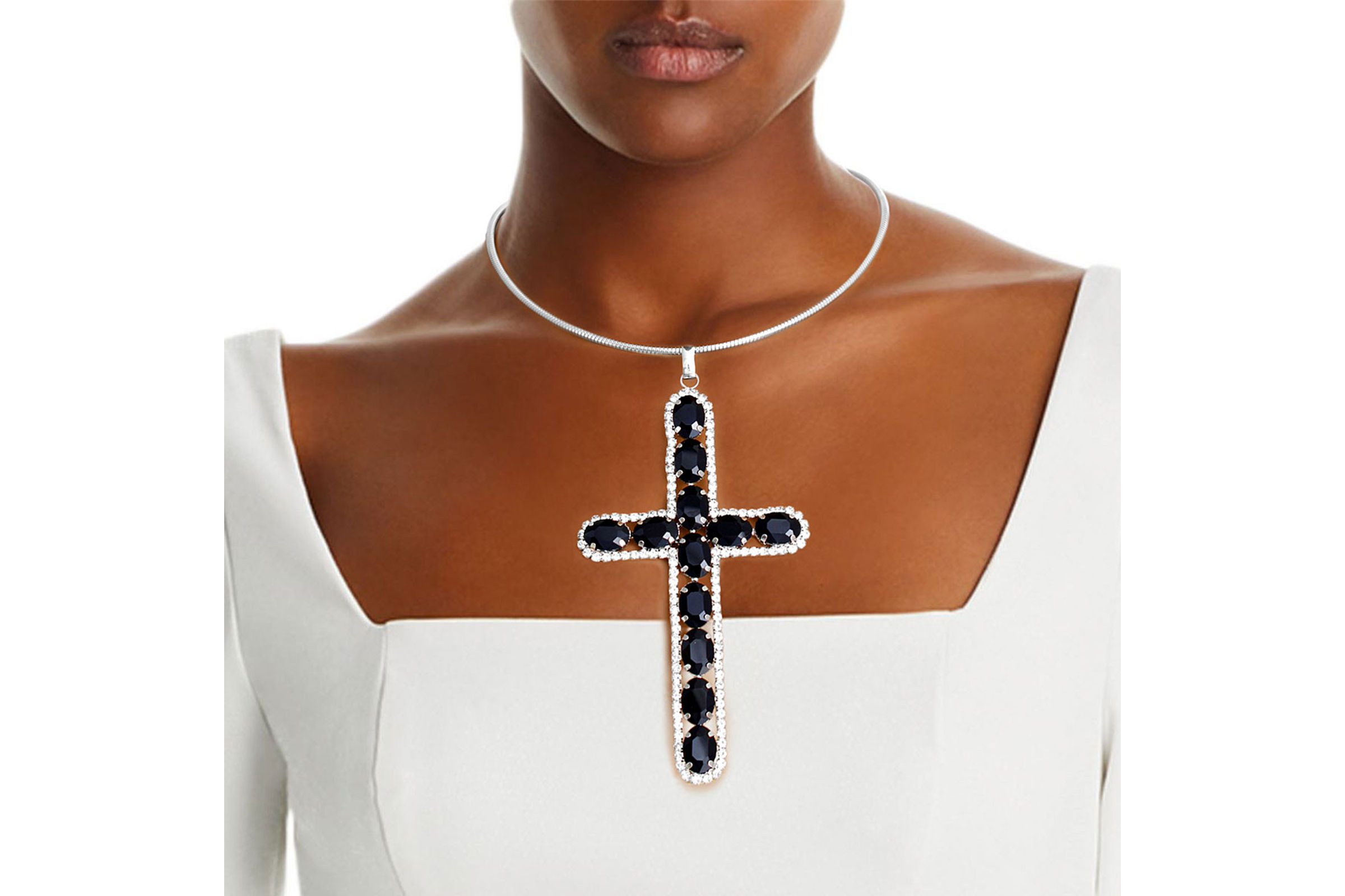 Dsquared2 Women's Grey Crystal Cross Pendant Chain
