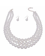 Pure Radiance: White Pearl 3-Strand Rhodium-Plated Layered Necklace Set