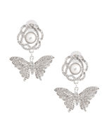 Silver Rose Butterfly Rhinestone Earrings