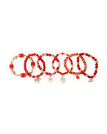 Red Hamsa Elephant Bracelet Set