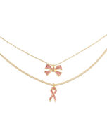 Pink Ribbon Double Layer Gold Necklace Set