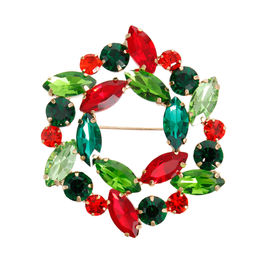 Wholesale Brooch Xmas Crystal Wreath Pin for Women