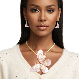 Wholesale Necklace Light Pink Butterfly 3D Pendant Set Women