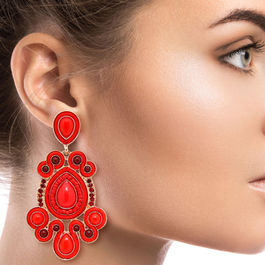 Gold and Red Soutache Earrings Order Wholesale
