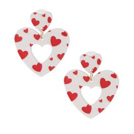 Red Glitter Hearts & White 3-D Teardrop Earrings — Blythewood