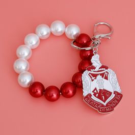 Red White Pearl DST Shield Keychain|7.75 x 1.65 inches