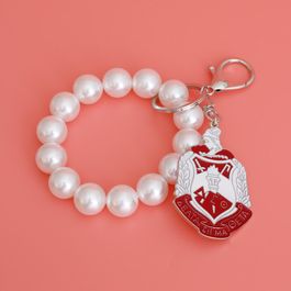 White Red Shield Pearl Keychain|7.75 x 1.65 inches
