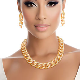 Chain Necklace Gold Diamond Cut Link Set for Women