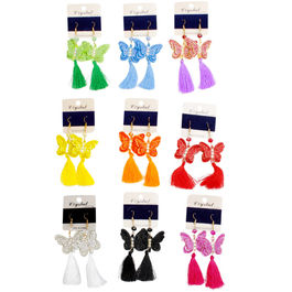 Dozen Pack Butterfly Tassel Earrings for Women