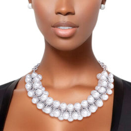 Pearl Necklace Silver Tentacle Collar Set for Women