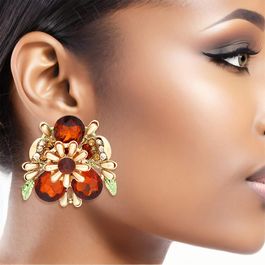 Clip On Brown Flower Bloom Earrings for Women