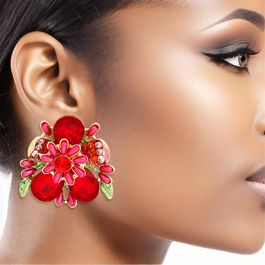Clip On Red Flower Bloom Earrings for Women