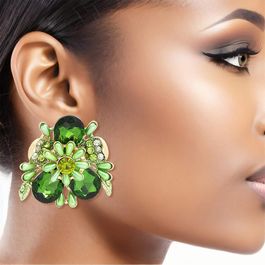 Clip On Green Flower Bloom Earrings for Women