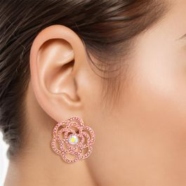Stud Pink Rose Cutout Small Earrings for Women
