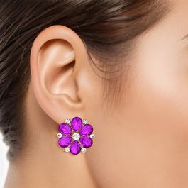 Stud Purple Flower Small Stone Earrings for Women