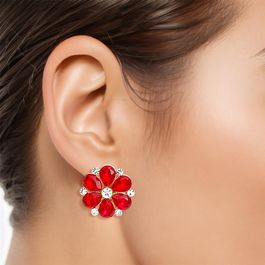 Stud Red Flower Small Stone Earrings for Women