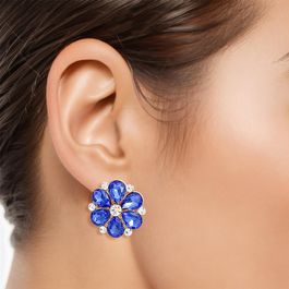 Stud Royal Blue Flower Small Stone Earrings Women
